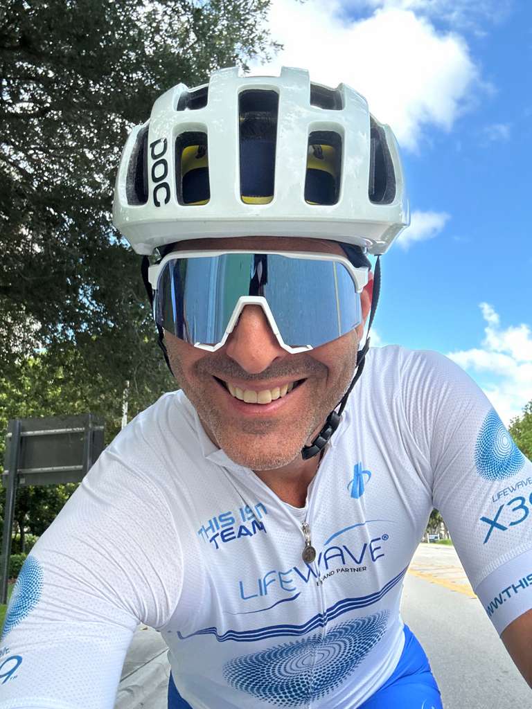 Ian Farrar in LifeWave cycling kit on a training ride