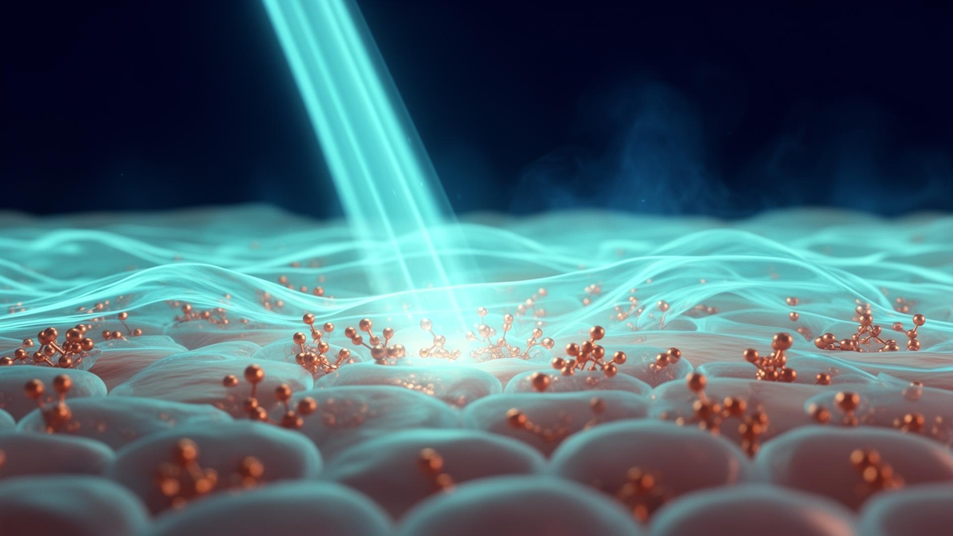 Phototherapy light waves activating copper peptides on cellular skin tissue