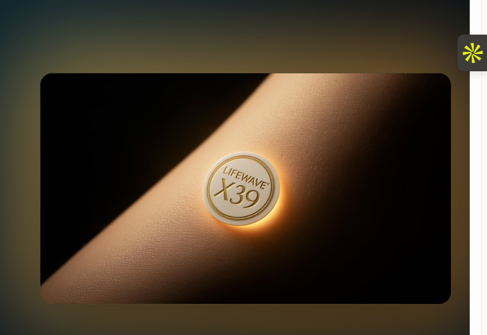 LifeWave X39 patch on the arm with golden phototherapy glow